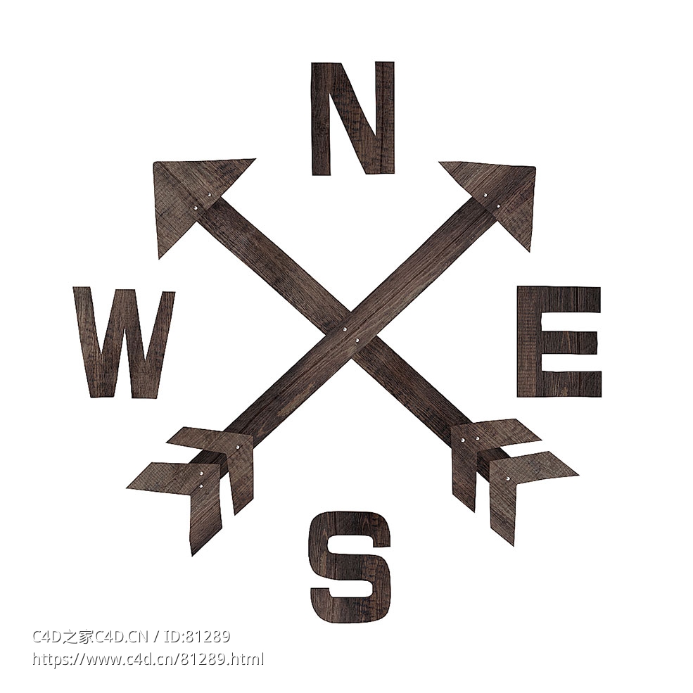 实木指南针墙面装饰c4d模型下载