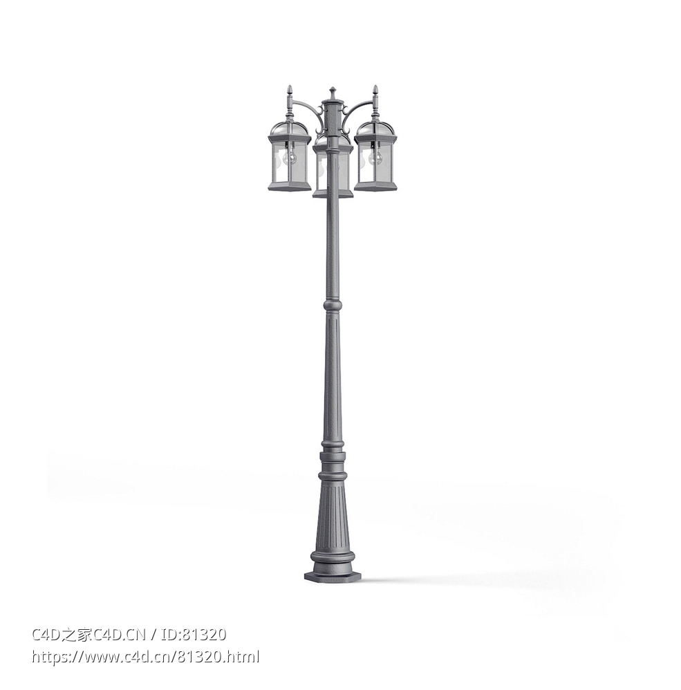 公园欧式风格灯杆户外灯三个灯c4d模型下载