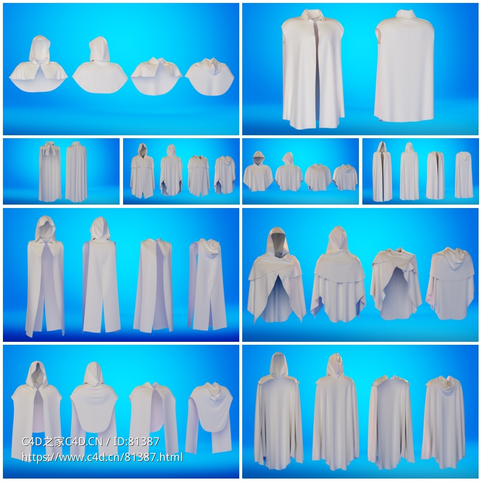 10种女性披风袍子3D模型 Artstation – 10 + 8 Capes Basemesh Models + Reference Images for texturing + Bonus + Project Files