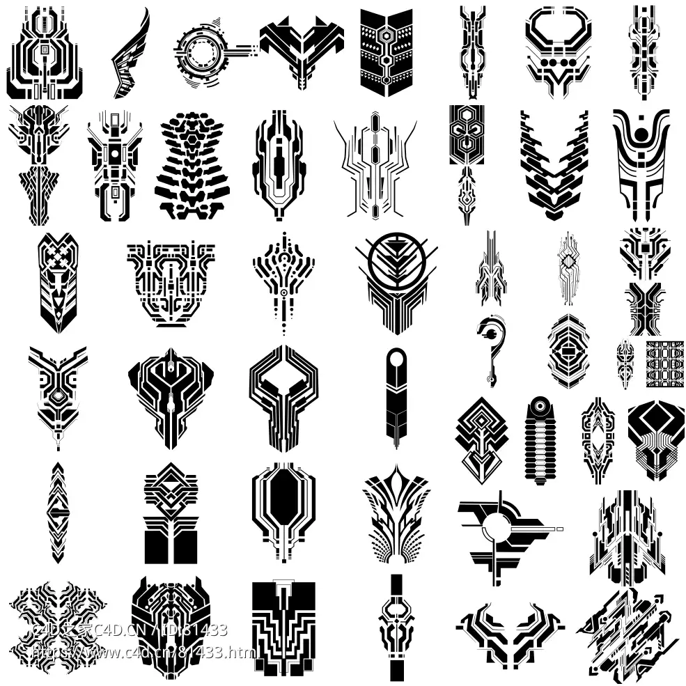 50组科幻赛博朋克纹身图片素材 Artstation – 50 Cybernetic Tattoo