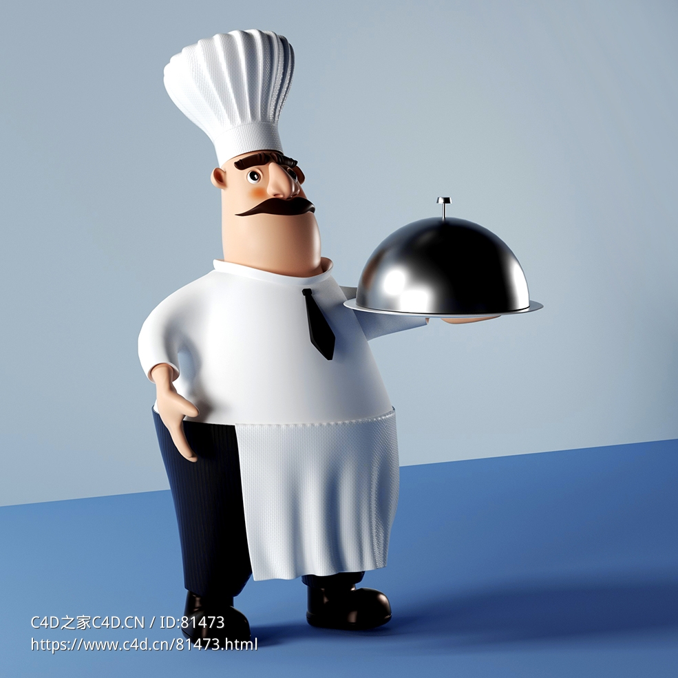 端菜的胖厨师卡通动漫角色 - C4D之家 - 02.jpg