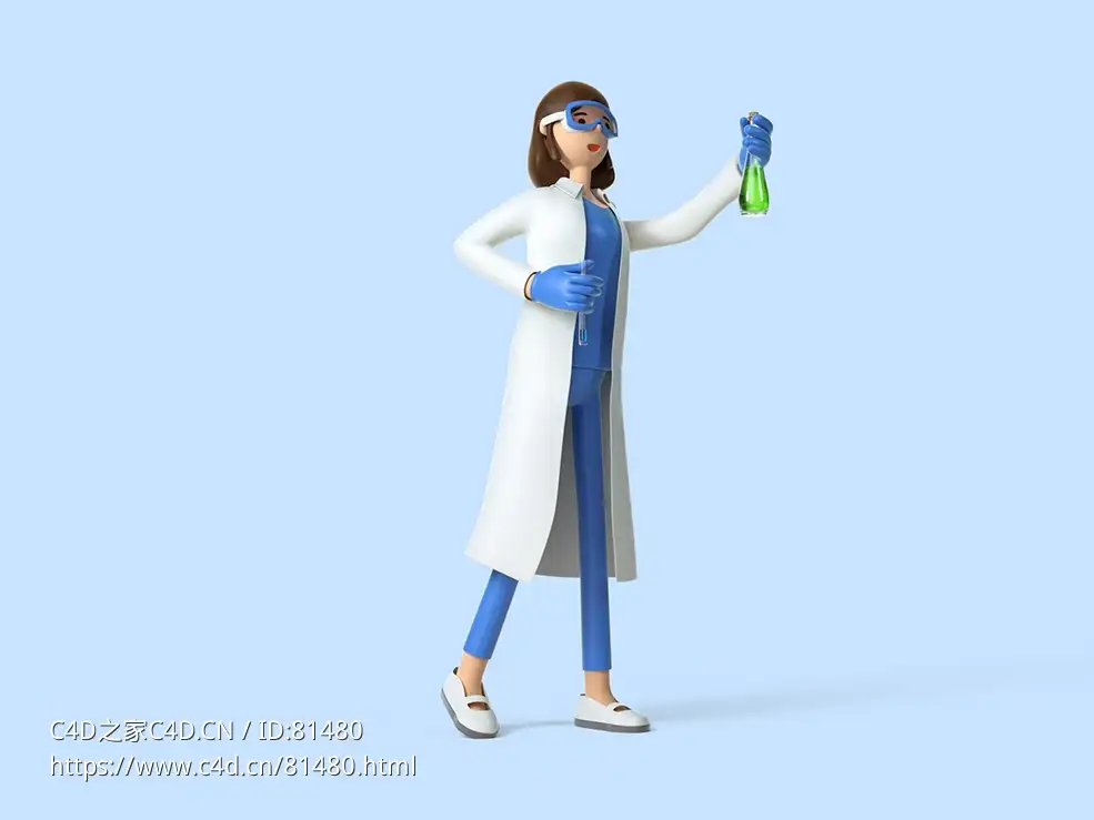 手拿化验样品的女化学家卡通动漫角色 - C4D之家 - 3.jpg