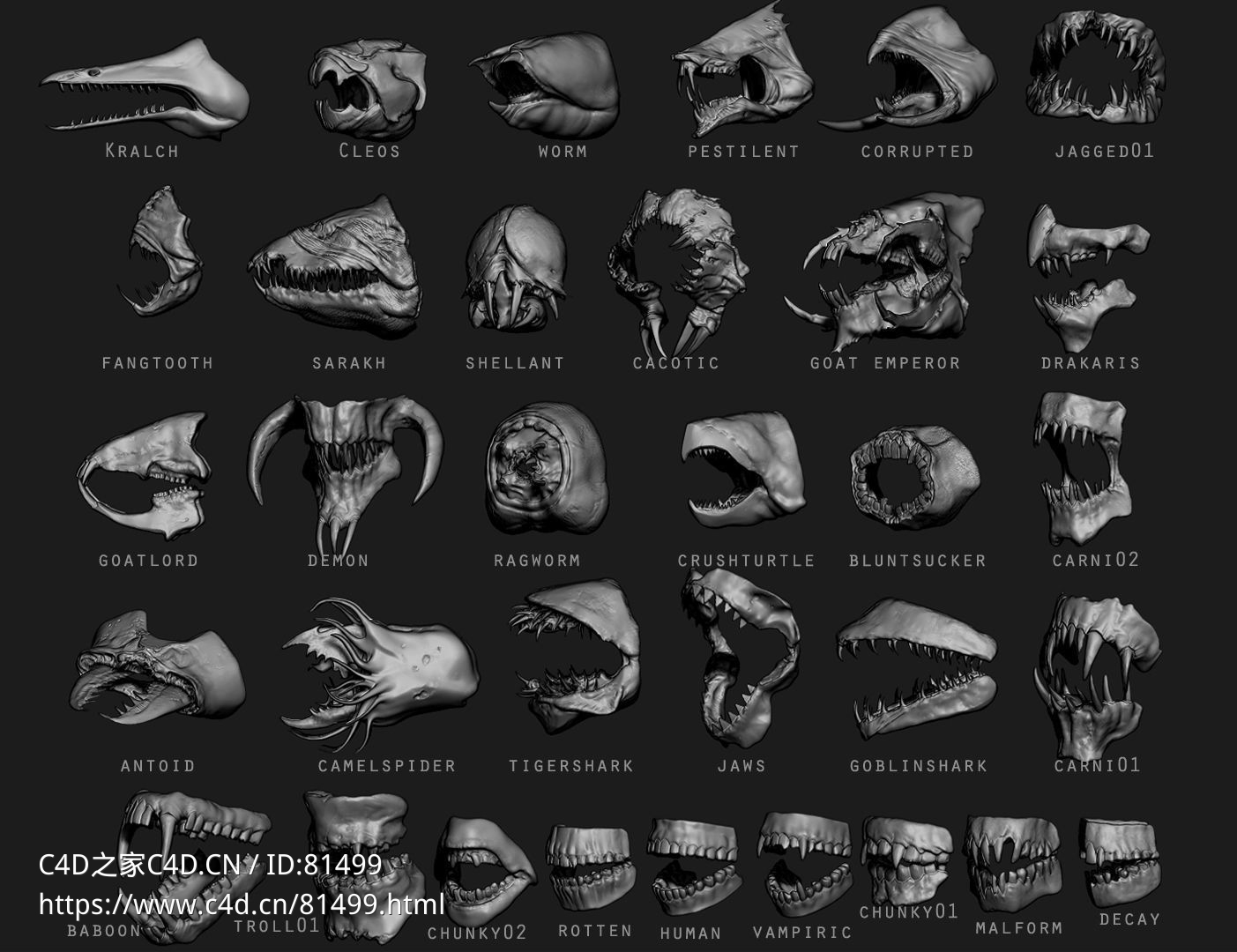 33个变异生物怪兽嘴唇嘴巴3D模型Monster Mouths