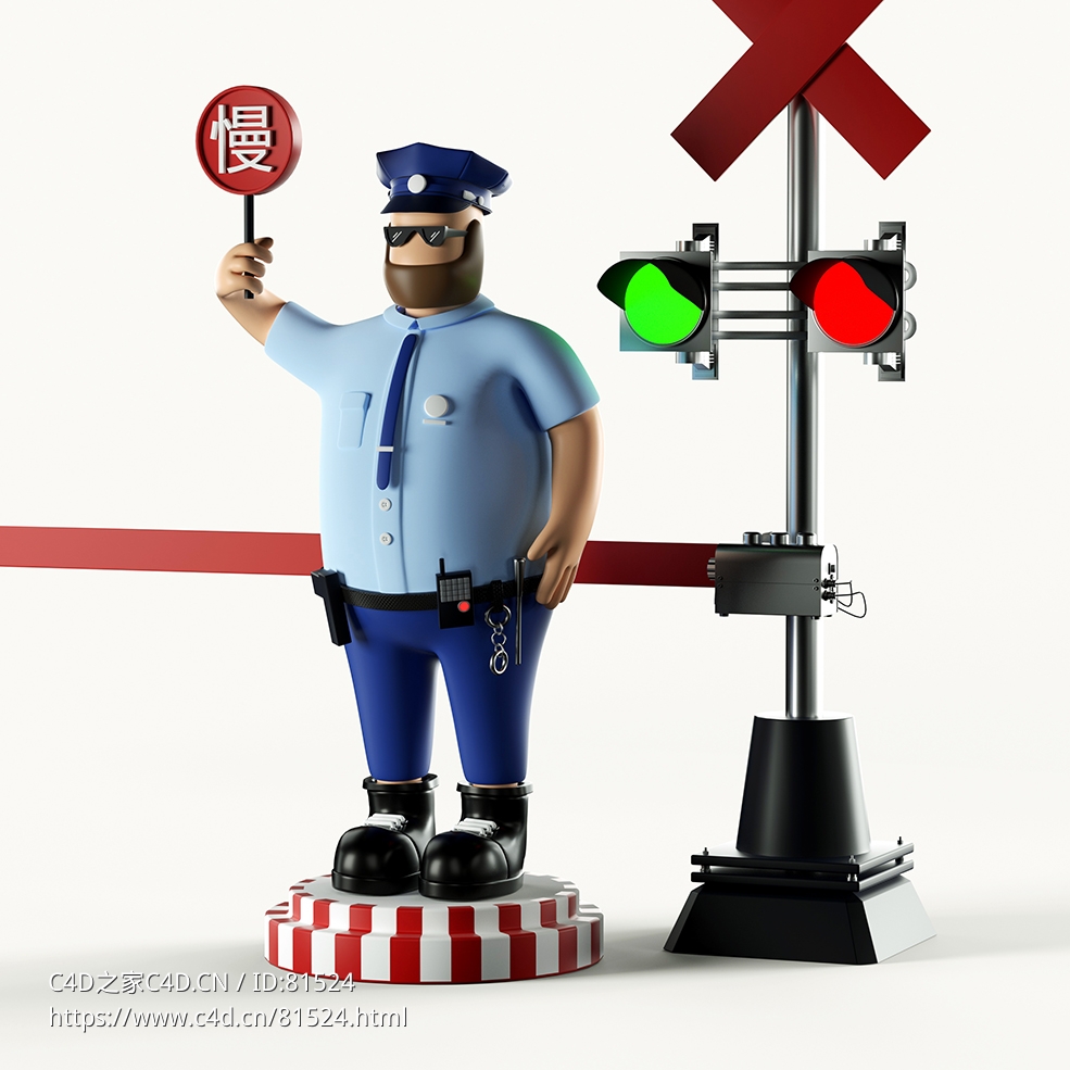 站在红绿灯前指挥交通的交警