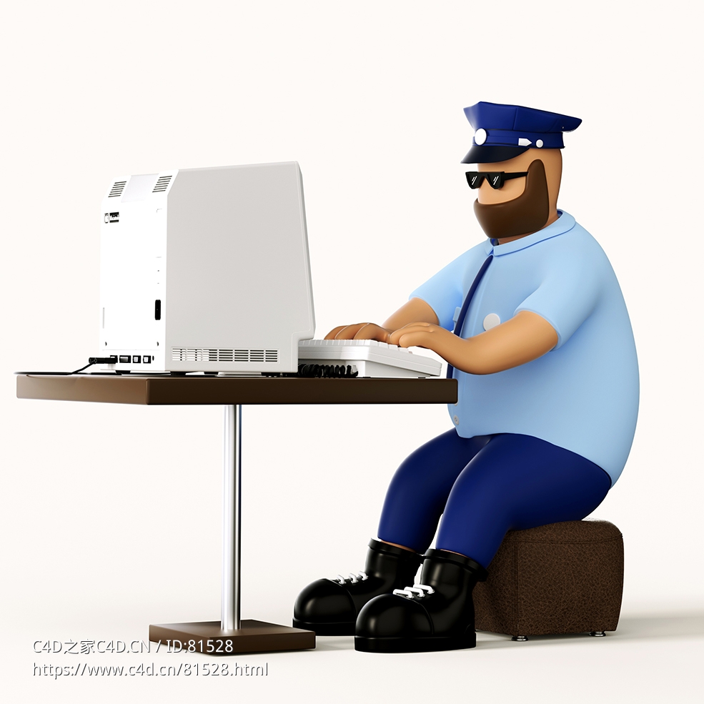 电脑前工作的警察