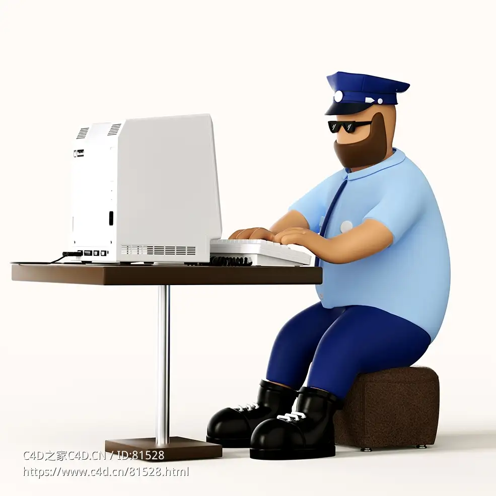 电脑前工作的警察