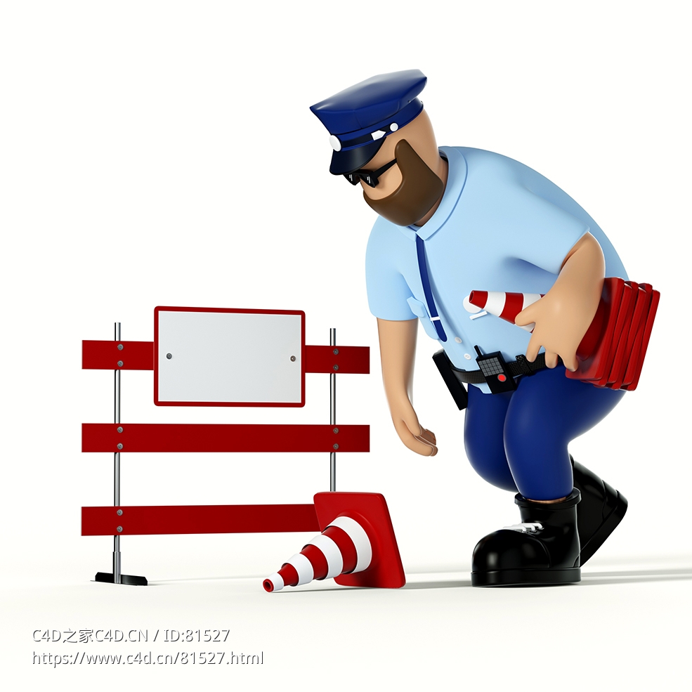 弯腰捡锥筒的交通警察