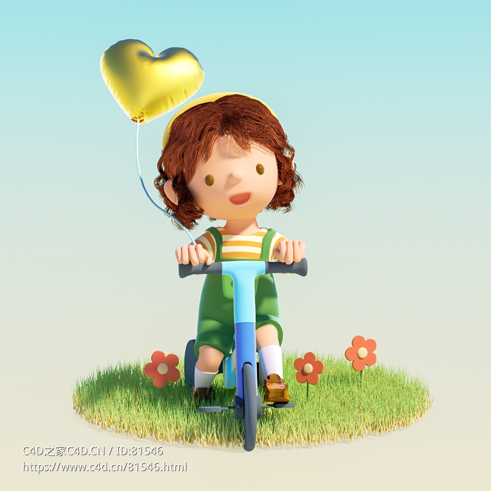 牵着气球骑车的小姑娘