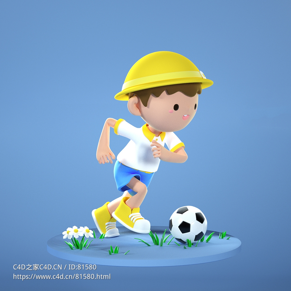 奔跑踢足球的小男孩