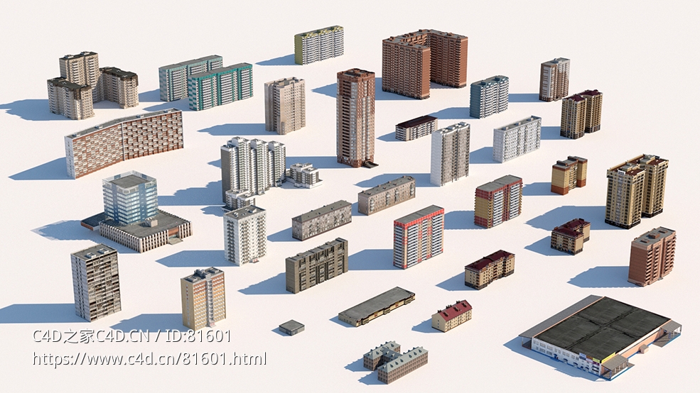 小区居民楼城市建筑楼房C4D模型Russian Buildings Pack of More Than 30 Buildings