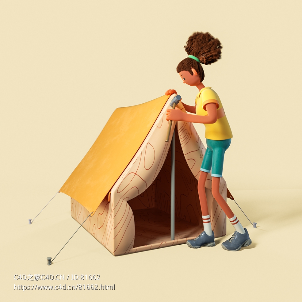 搭建户外帐篷的旅行者