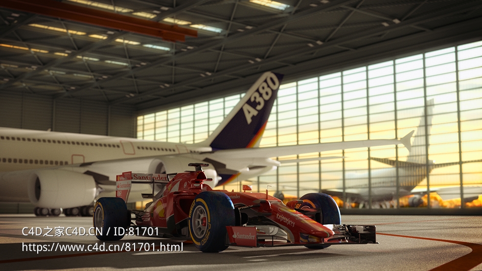 机场飞机库里的方程式F1赛车