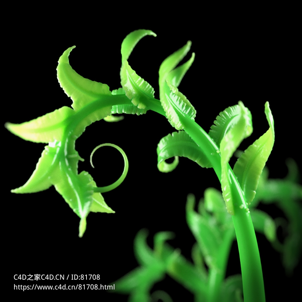 嫩绿的枝叶树木生长branch curl r16-r23 x-particles cycles4d - C4D之家 - 003.jpg