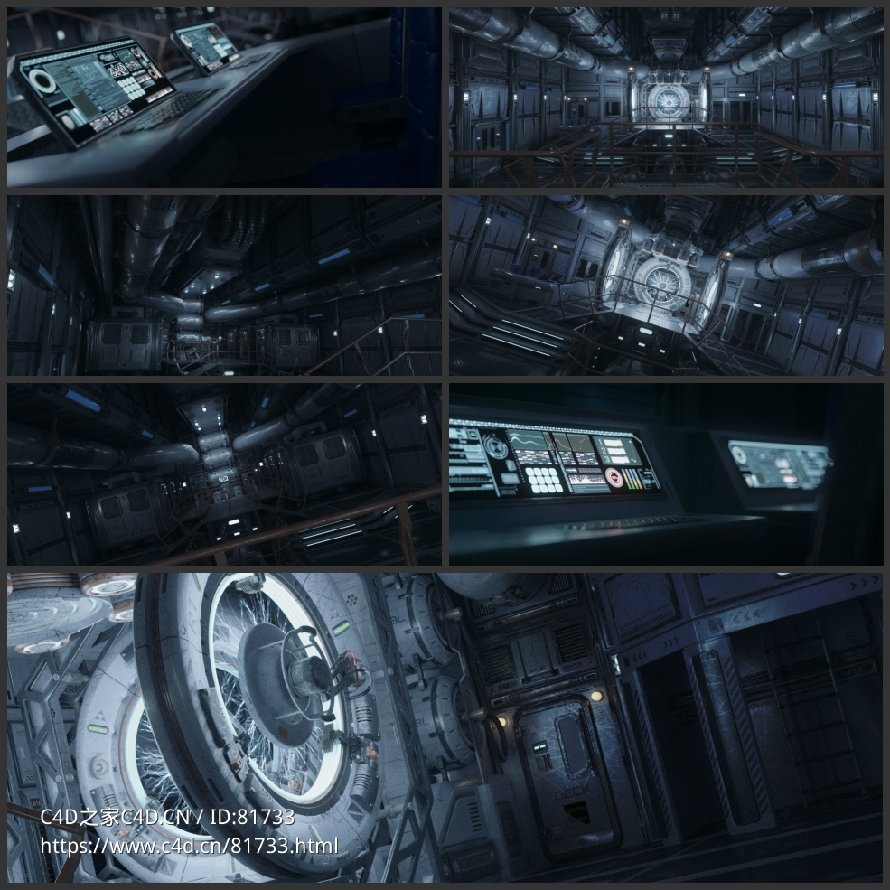 科幻空间站宇宙飞船未来金属机械机舱空间