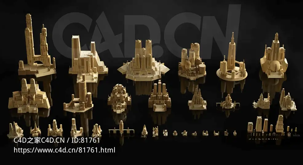 西域风格古老寺庙神秘玛雅文明奇幻建筑场景模型Kitbash 3D -Ancient temples