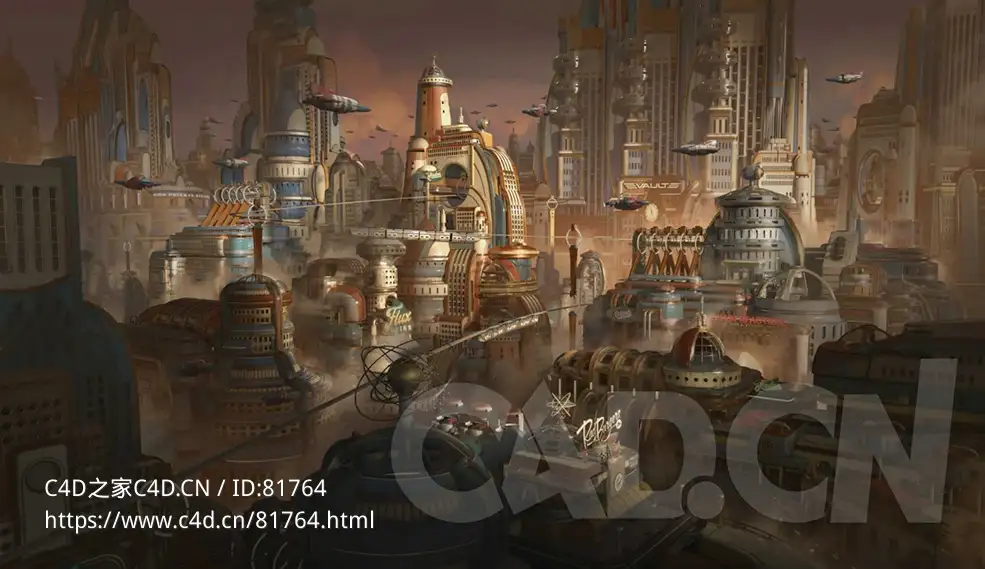 未来科幻建筑原子朋克乌托邦楼房城市场景Kitbash3D - AtomPunk
