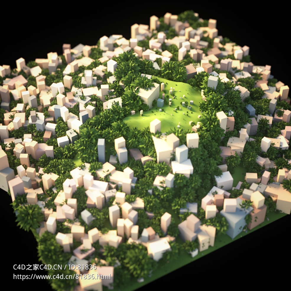 山坡上的方块绿草散射效果器scatter effectors r16-r23 x-particles cycles4d - C4D之家 - 099.jpg