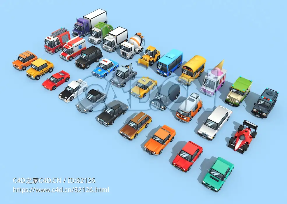 30辆低面汽车模型合集low poly toon city cars