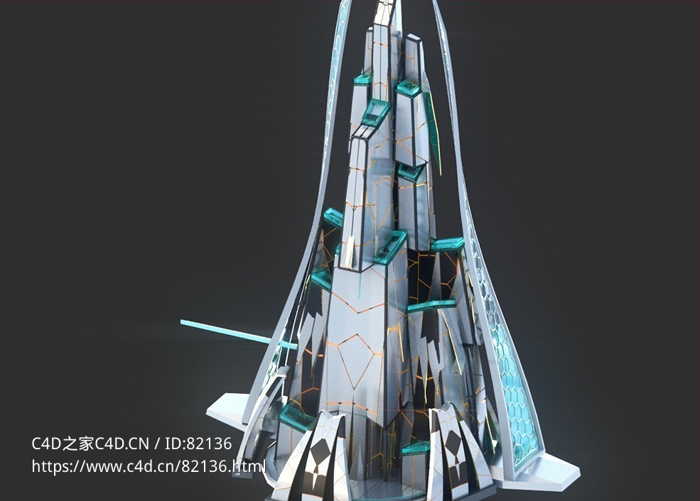 未来科幻创意摩天大楼建筑c4d模型 Sci-Fi Futuristic Future Fantasy City Building-7 - C4D之家 - 7.jpg