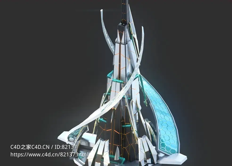 未来科幻创意摩天大楼建筑c4d模型 Sci-Fi Futuristic Future Fantasy City Building-8 - C4D之家 - 8.jpg