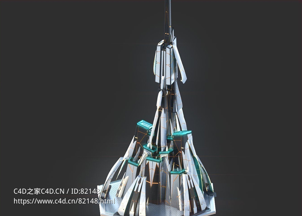 未来科幻创意摩天大楼建筑c4d模型 Sci-Fi Futuristic Future Fantasy City Building-1 - C4D之家 - 12.jpg