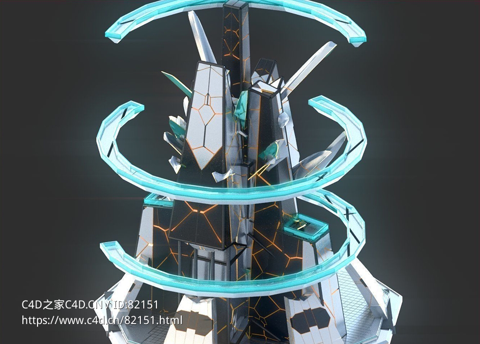 未来科幻创意摩天大楼建筑c4d模型 Sci-Fi Futuristic Future Fantasy City Building-1 - C4D之家 - 15.jpg