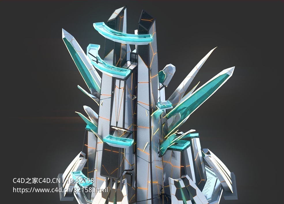 未来科幻创意摩天大楼建筑c4d模型 Sci-Fi Futuristic Future Fantasy City Building-2 - C4D之家 - 22.jpg