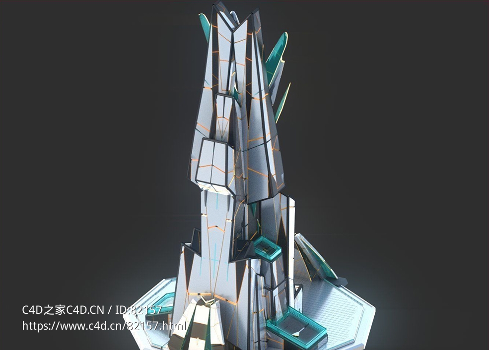 未来科幻创意摩天大楼建筑c4d模型 Sci-Fi Futuristic Future Fantasy City Building-2 - C4D之家 - 21.jpg