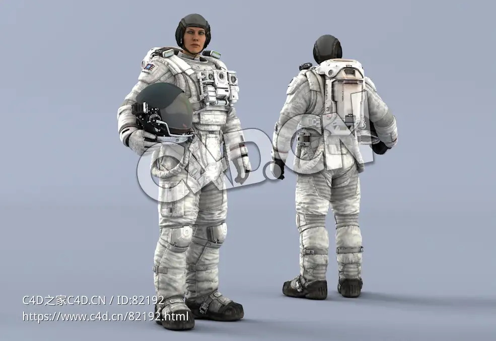 站立右手抱头盔白色太空服年轻女性宇宙航天员Idle Helmet Pilot ArmPit - C4D之家 - 02.jpg