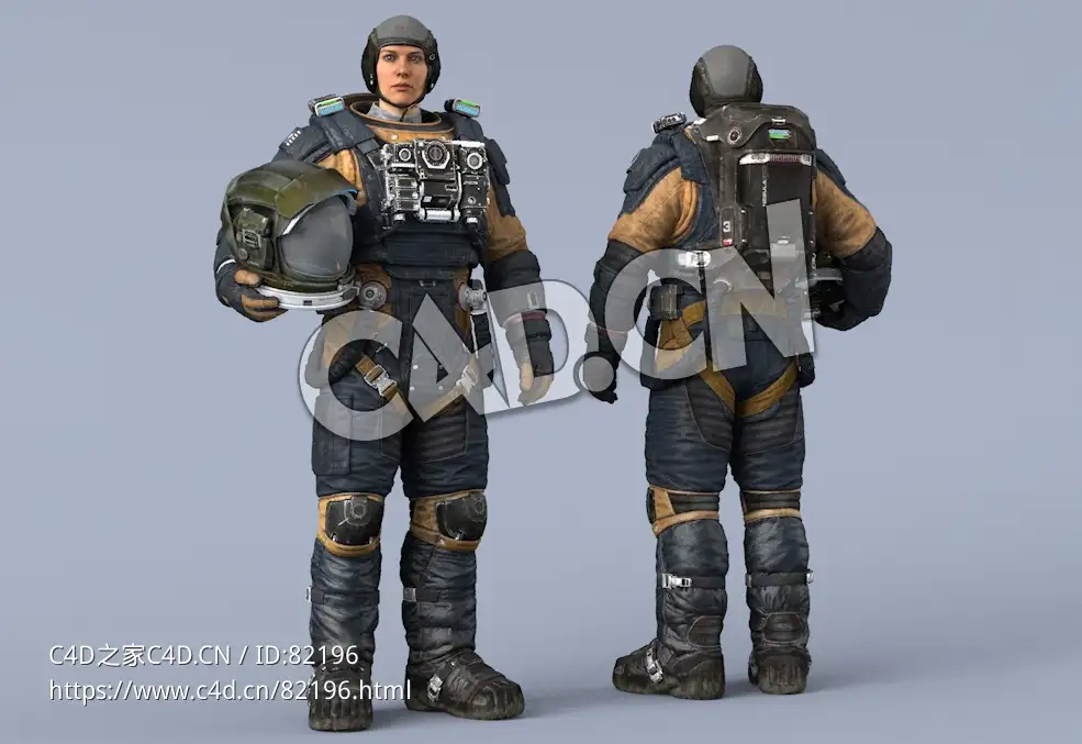 站立右手抱头盔深蓝色太空服年轻女性太空飞行员Idle Helmet Scifi ArmPit - C4D之家 - 06.jpg