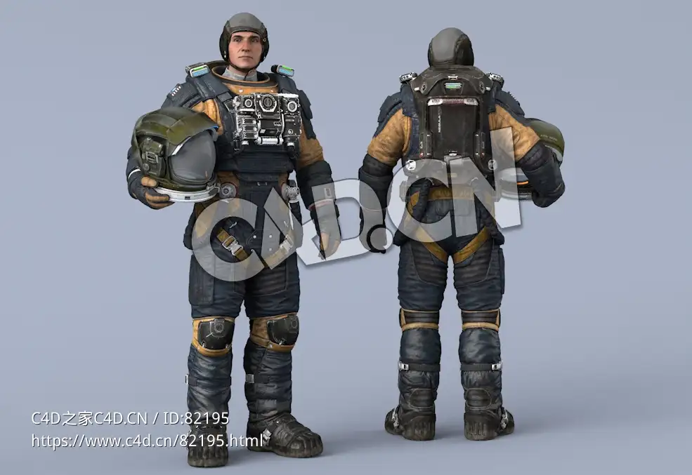 站立右手抱头盔深蓝色宇航服年轻男性太空飞行员Idle Helmet Scifi ArmPit - C4D之家 - 05.jpg