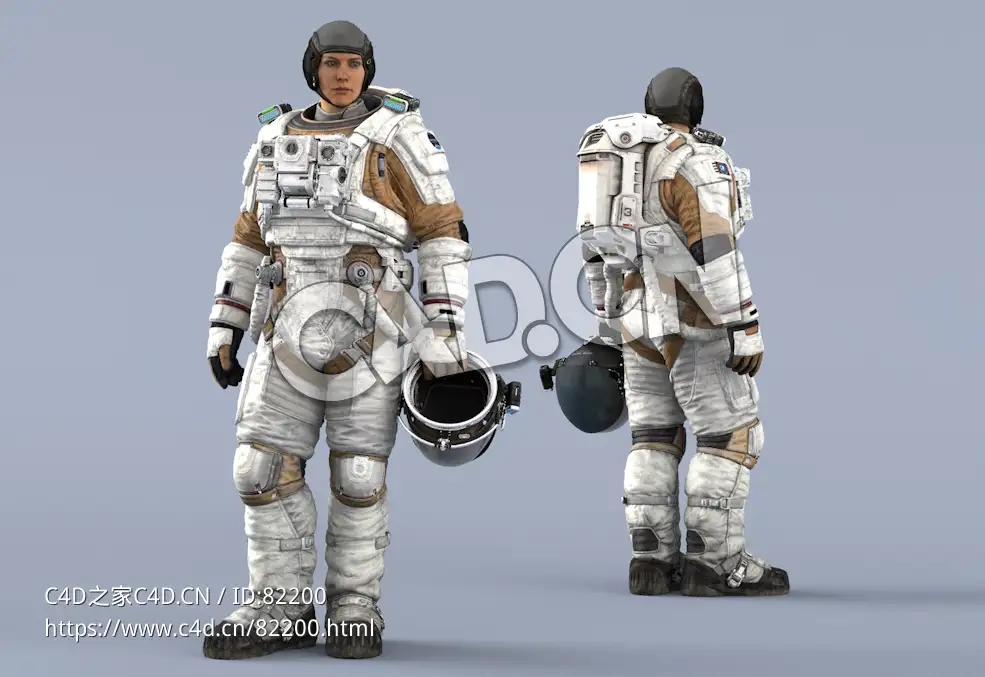 站立左手拎头盔白色航天服年轻女性太空宇航员Idle Helmet Pilot Holding - C4D之家 - 10.jpg