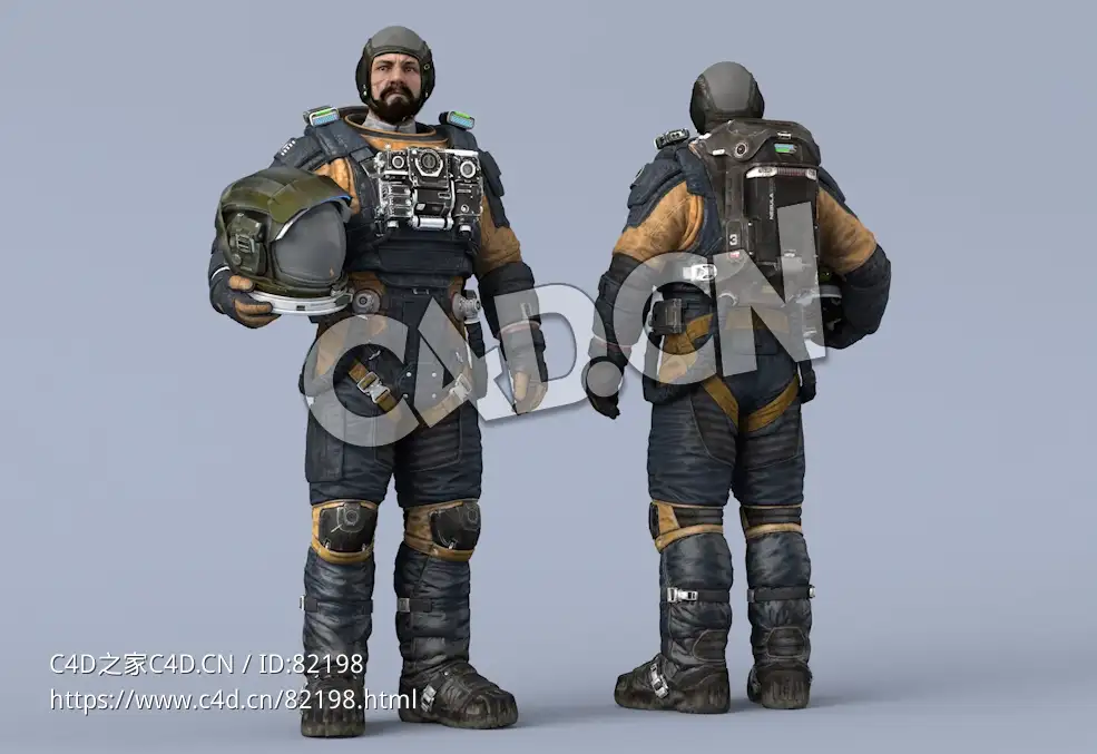 站立右手抱头盔深蓝色太空服大胡子男性太空飞行员Idle Helmet Scifi ArmPit - C4D之家 - 08.jpg