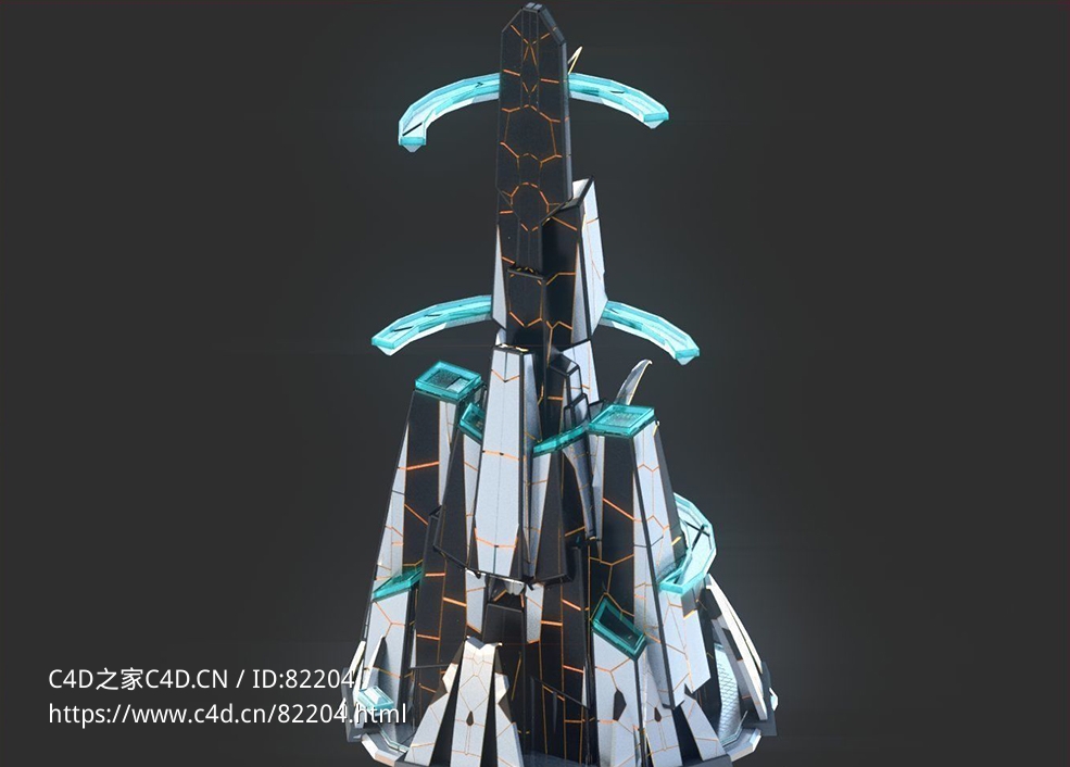 未来科幻创意摩天大楼建筑c4d模型 Sci-Fi Futuristic Future Fantasy City Building-4