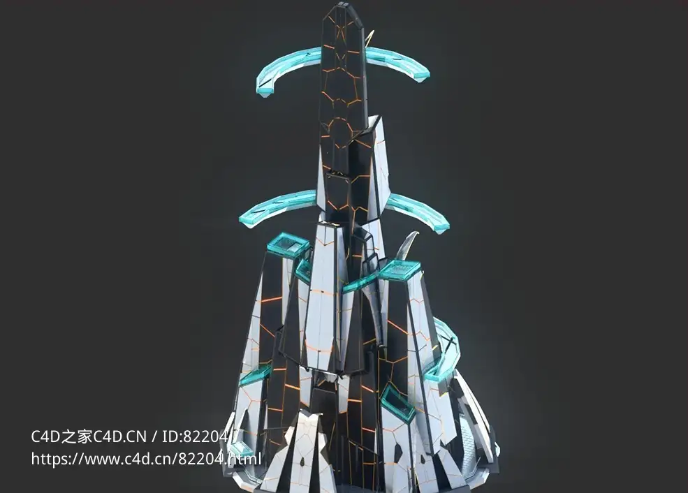 未来科幻创意摩天大楼建筑c4d模型 Sci-Fi Futuristic Future Fantasy City Building-4