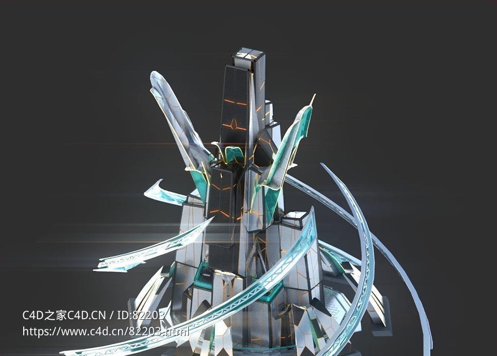 未来科幻创意摩天大楼建筑c4d模型 Sci-Fi Futuristic Future Fantasy City Building-4