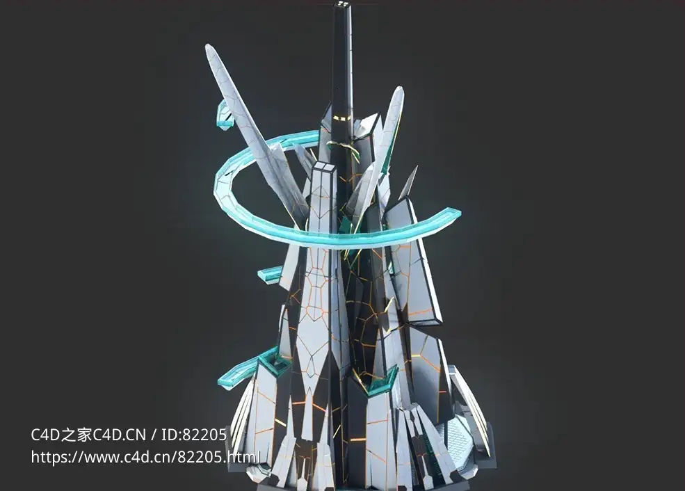 未来科幻创意摩天大楼建筑c4d模型 Sci-Fi Futuristic Future Fantasy City Building-4