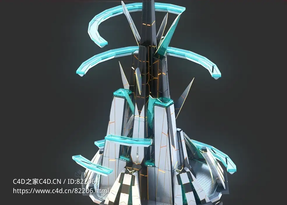 未来科幻创意摩天大楼建筑c4d模型 Sci-Fi Futuristic Future Fantasy City Building-4
