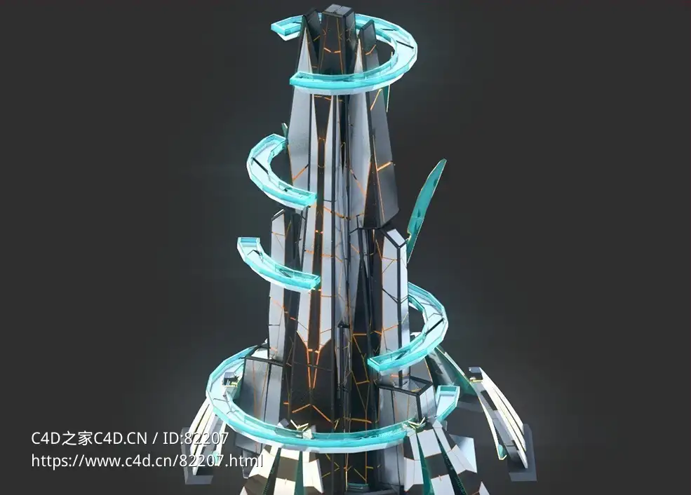 未来科幻创意摩天大楼建筑c4d模型 Sci-Fi Futuristic Future Fantasy City Building-4