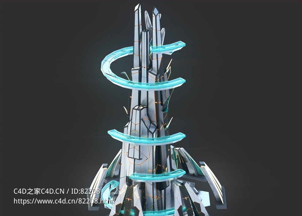 未来科幻创意摩天大楼建筑c4d模型 Sci-Fi Futuristic Future Fantasy City Building-4