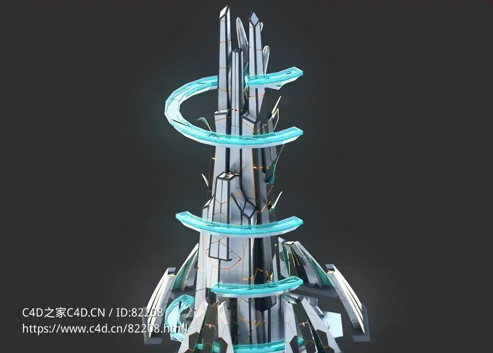 未来科幻创意摩天大楼建筑c4d模型 Sci-Fi Futuristic Future Fantasy City Building-4