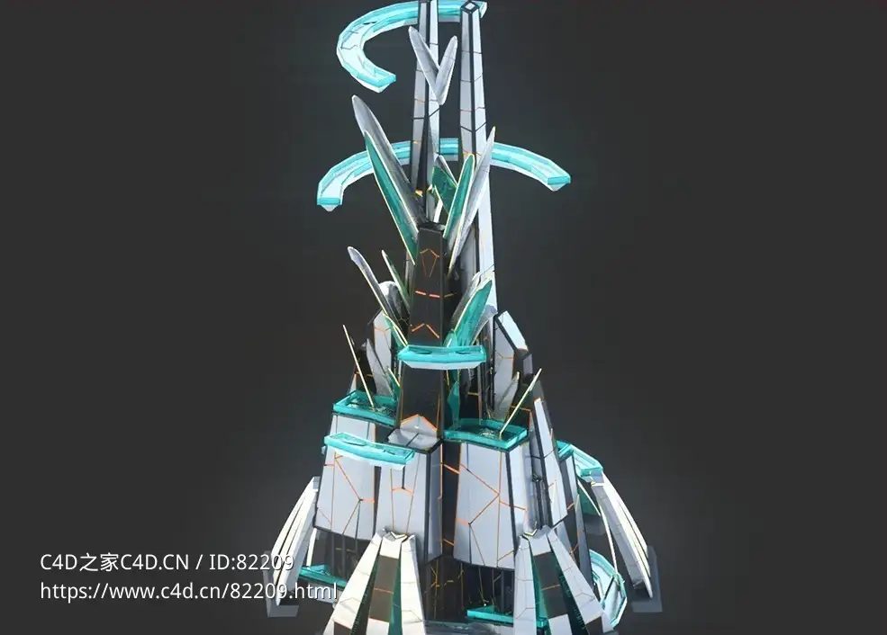 未来科幻创意摩天大楼建筑c4d模型 Sci-Fi Futuristic Future Fantasy City Building-4