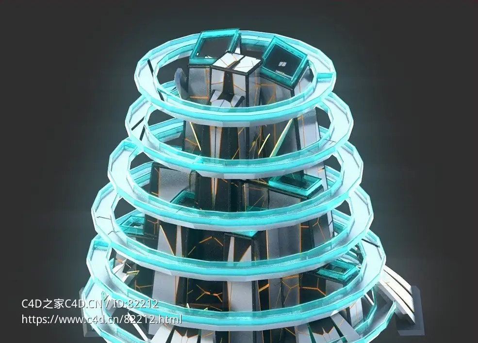 未来科幻创意摩天大楼建筑c4d模型 Sci-Fi Futuristic Future Fantasy City Building-5