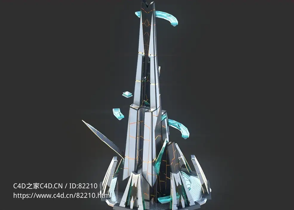 未来科幻创意摩天大楼建筑c4d模型 Sci-Fi Futuristic Future Fantasy City Building-4