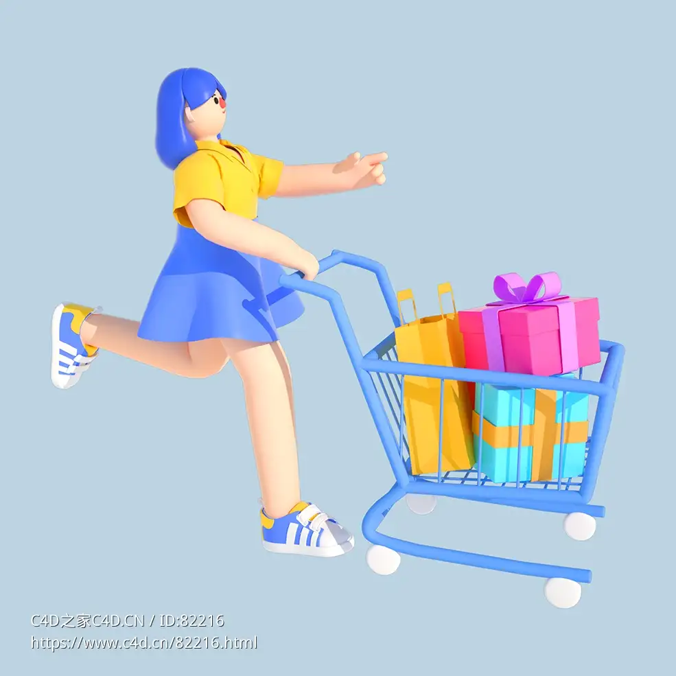女人推购物车购物电商促销人物C4D OCTANE模型下载 - C4D之家 - 15.jpg