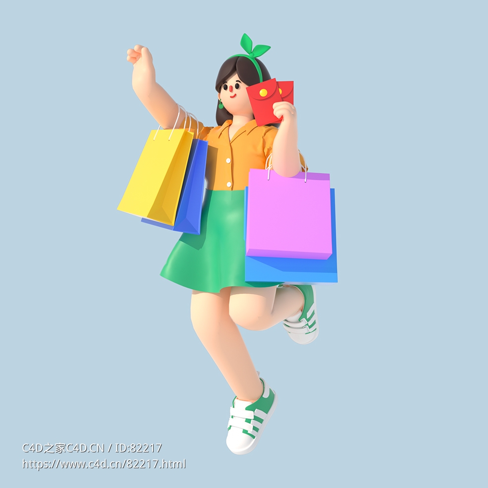 女孩购物电商促销人物C4D OCTANE模型下载 - C4D之家 - 16.jpg