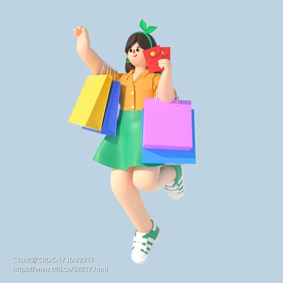 女孩购物电商促销人物C4D OCTANE模型下载 - C4D之家 - 16.jpg