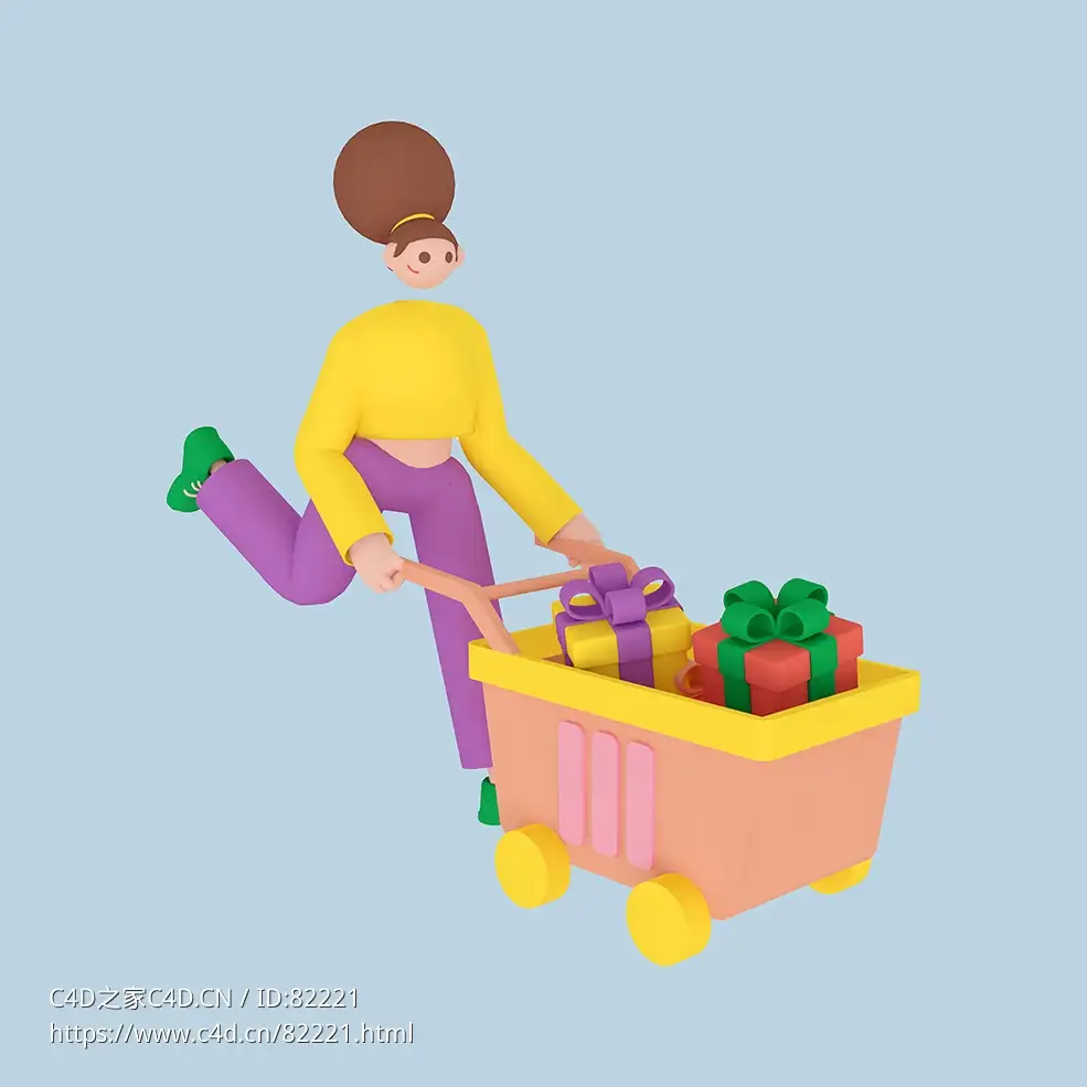 推购物车奔跑的购物女性人物C4D OCTANE模型下载 - C4D之家 - 20.jpg