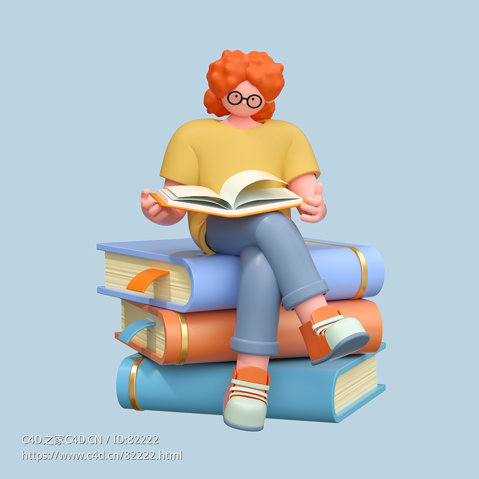 坐在书上看书阅读女性人物C4D OCTANE模型下载 - C4D之家 - 21.jpg