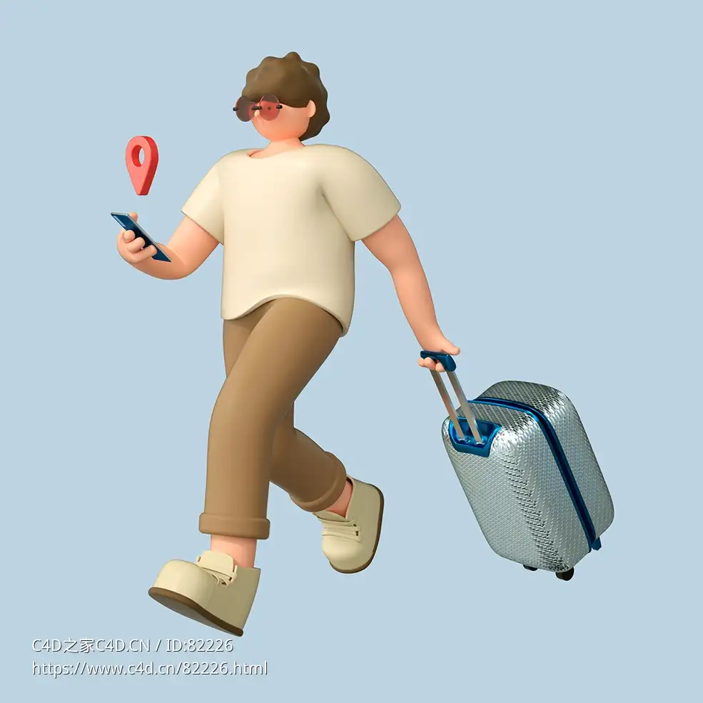 拉旅行箱旅游男孩人物C4D OCTANE模型下载